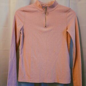 C&A Mock neck Henley T-shirt Top GIRLS 9-10yo Dusty Pink Ribbed knit Long sleeve